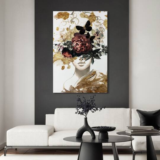 Empire Art Direct 32" x 48" Gold Covered Frameless Free Floating Printed Tempered Glass Wall Art